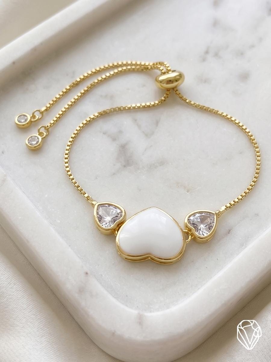 Pulsera Corazón Nácar — Oro Laminado Americano | Varelis