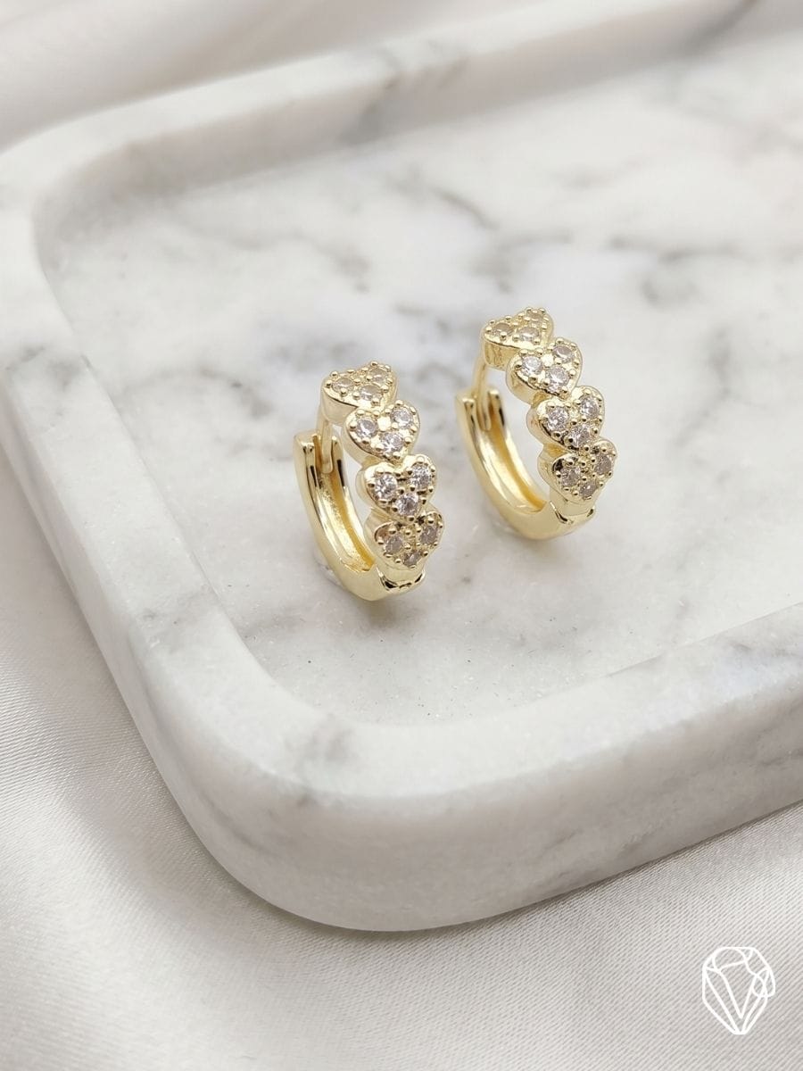 Aretes Argolla Corazones — Oro Laminado Americano | Varelis