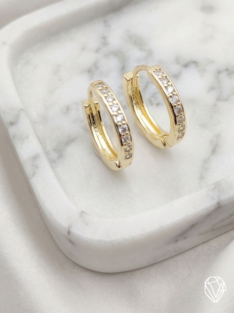 Aretes Argolla Circonia — Oro Laminado Americano | Varelis