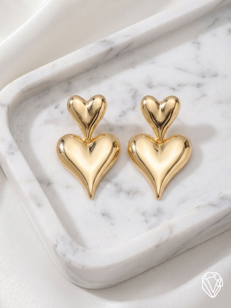 Aretes Corazón Doble — Oro Laminado Americano | Varelis