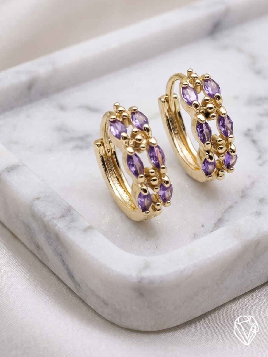 Aretes Lila — Oro Laminado Americano | Varelis