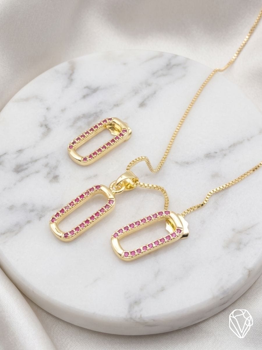Set Eslabon Rosa — Oro Laminado Americano | Varelis Joyería