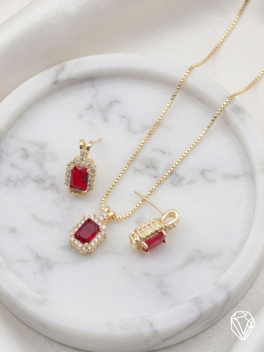 Set Rectangular "Ruby Intentions" — Oro Laminado Americano | Varelis Joyería